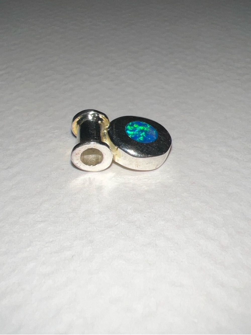 Tiny Sterling Silver Pendant with Blue Opal Accent - Picture 3 of 7